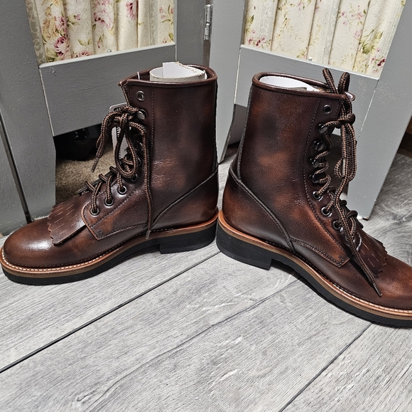 Ladies Durango Leather Lace Up Kiltie Western Boots Brand New Size 6.5 Medium - Picture 3 of 7